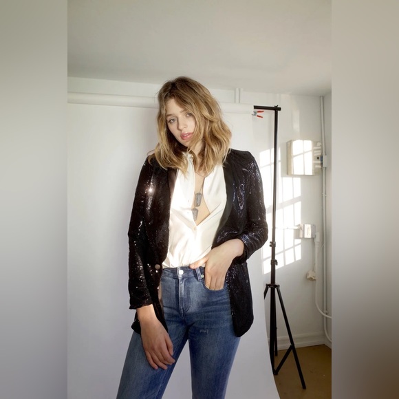 L’école Des Femmes black Smoking Sequins Jacket size small - Picture 3 of 9